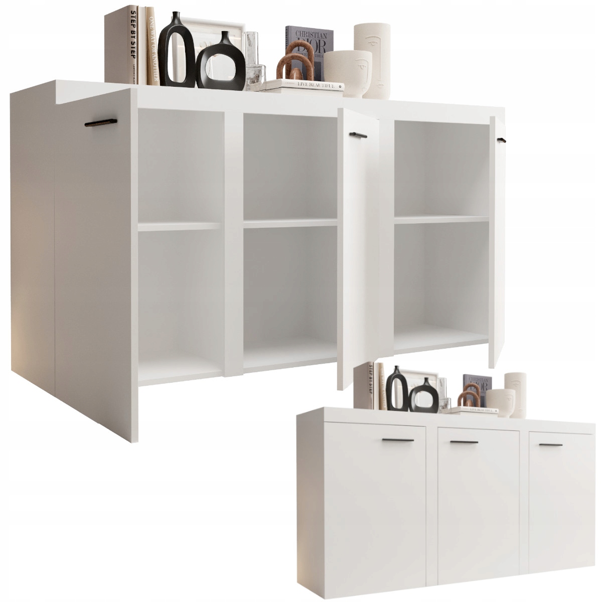 Komoda 3-dveřová Klasická Rtv skříňka Bílá 149x82 police barvy O-sofa