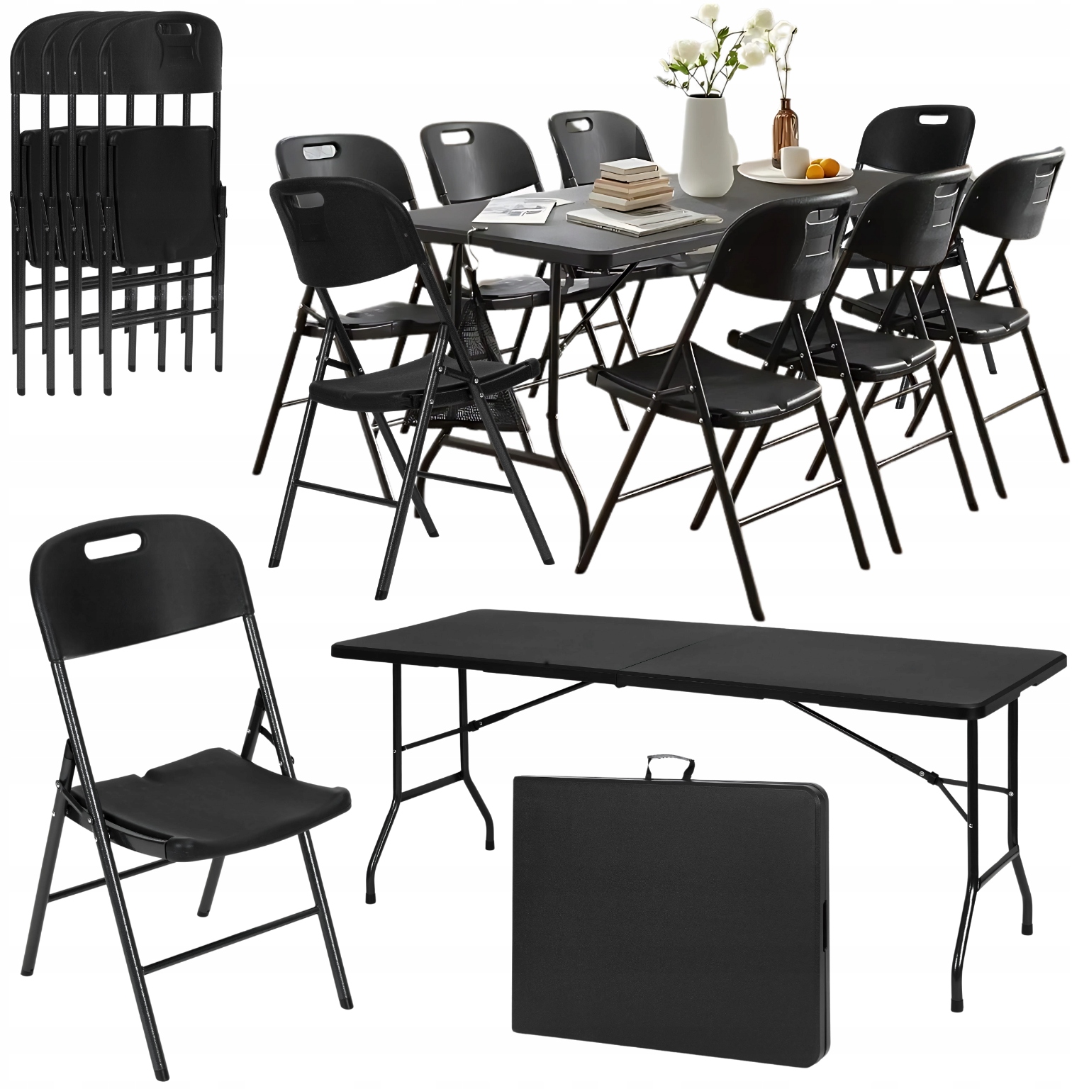 Zestaw Cateringowy Bankietowy Składany Stół 180x75 CM 8x Krzesło Metal Hdpe