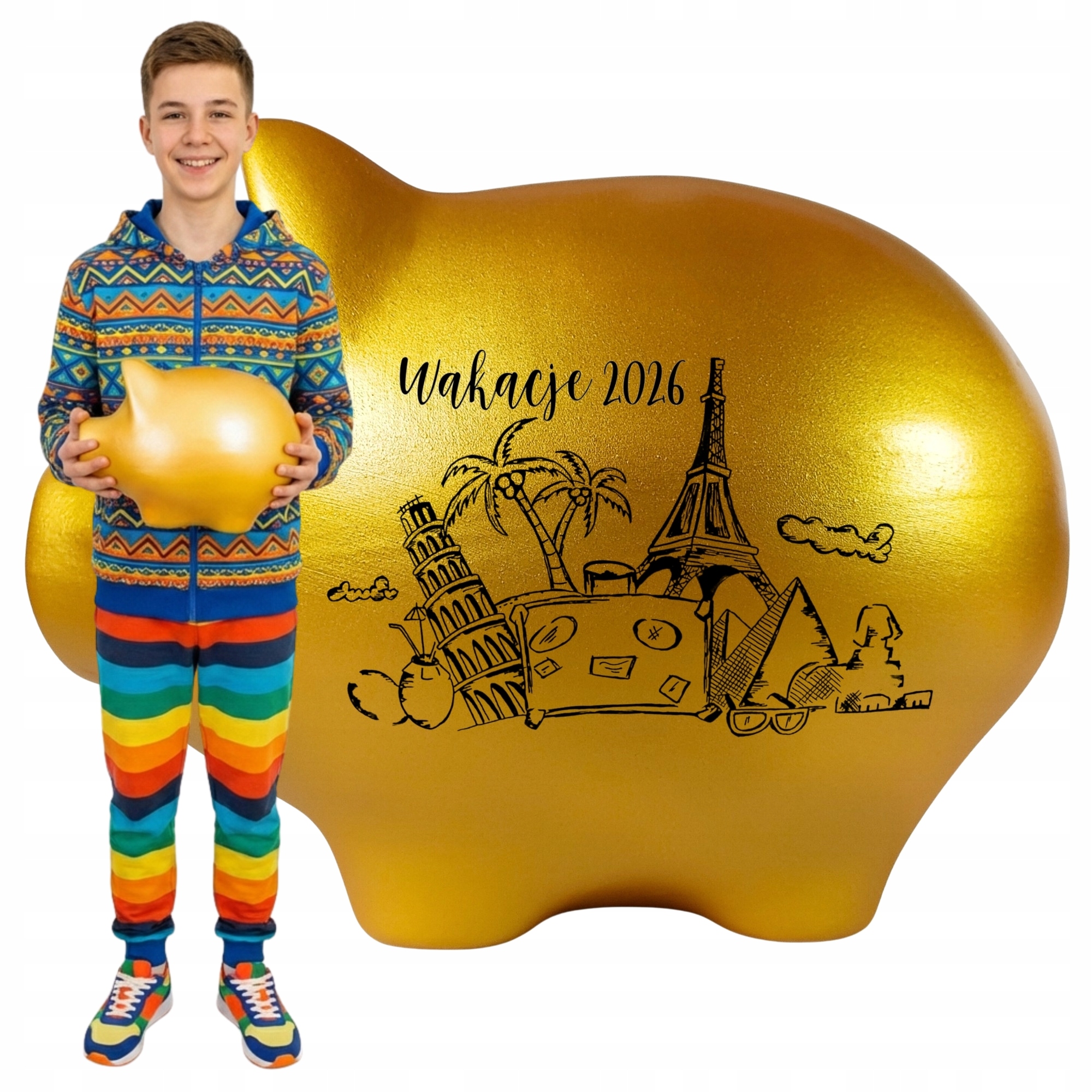 Zlatá pokladnička Personalizovaná se jménem Keramická k rozbití Velká XL