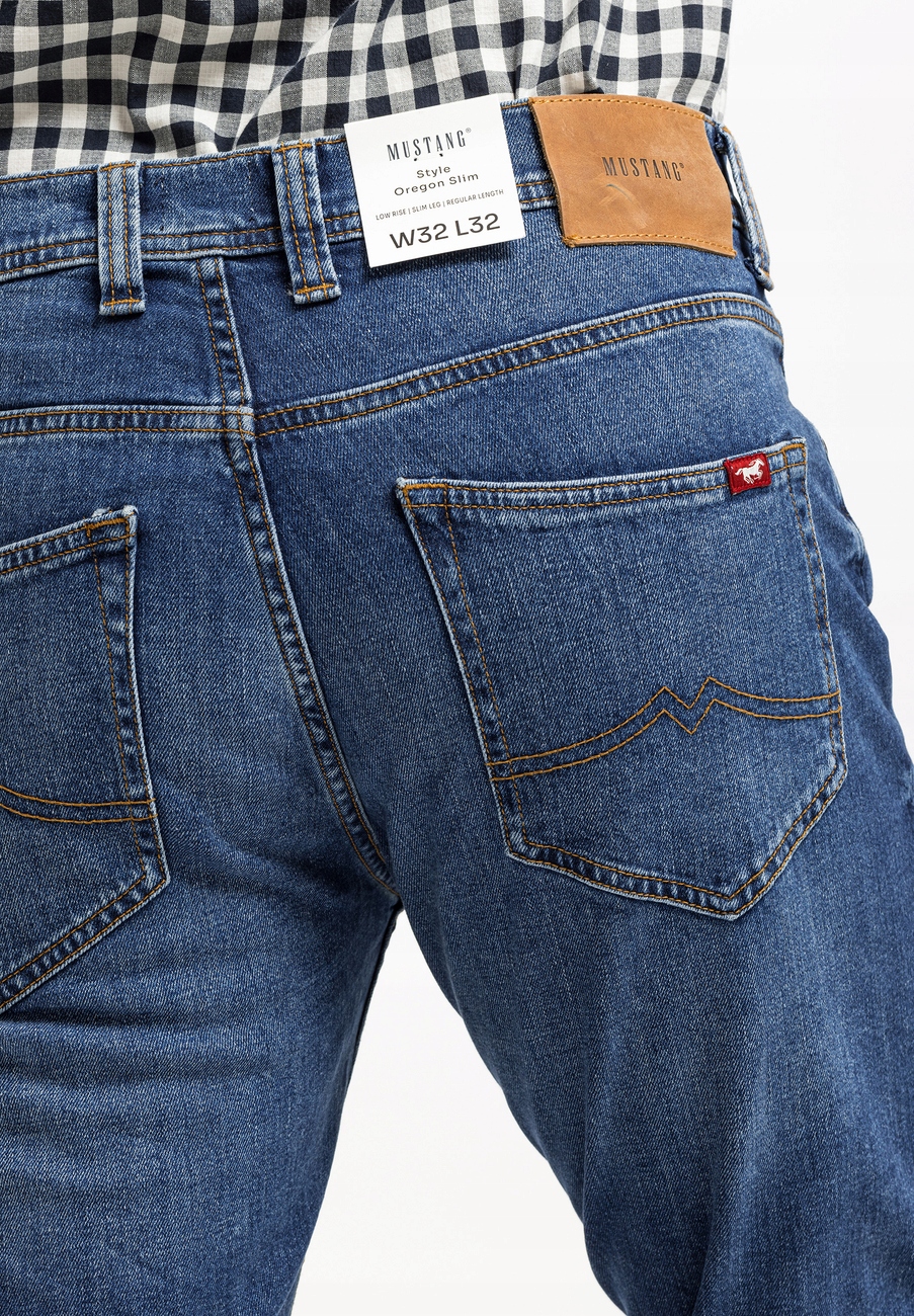 MĘSKIE DOPASOWANE SPODNIE JEANSOWE MUSTANG OREGON SLIM ZWĘŻANE BLUE W31 L32 Rozmiar 31/32