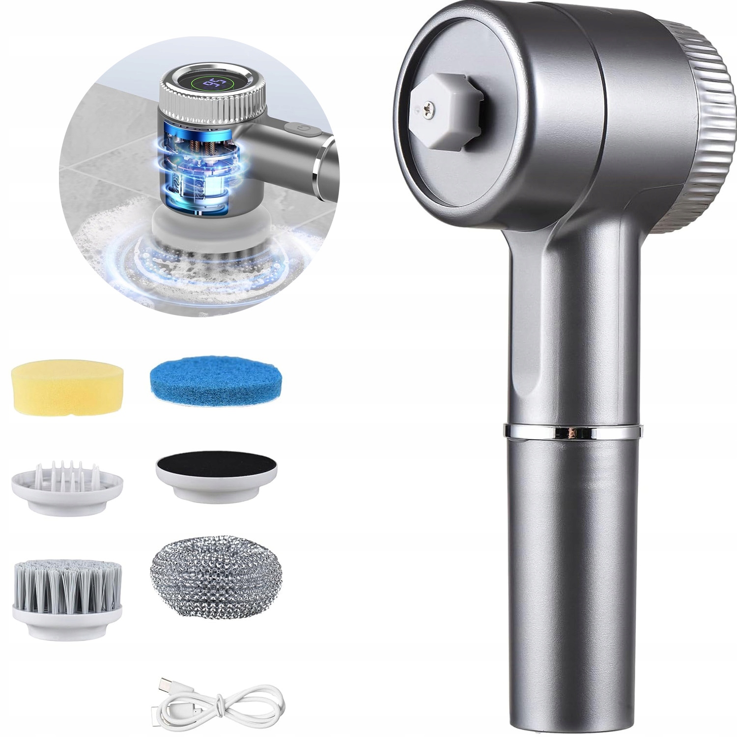 Levně Elektrický Bezdrátový Čisticí Kartáč 3 Režimy Led 2000 mAh IPX7