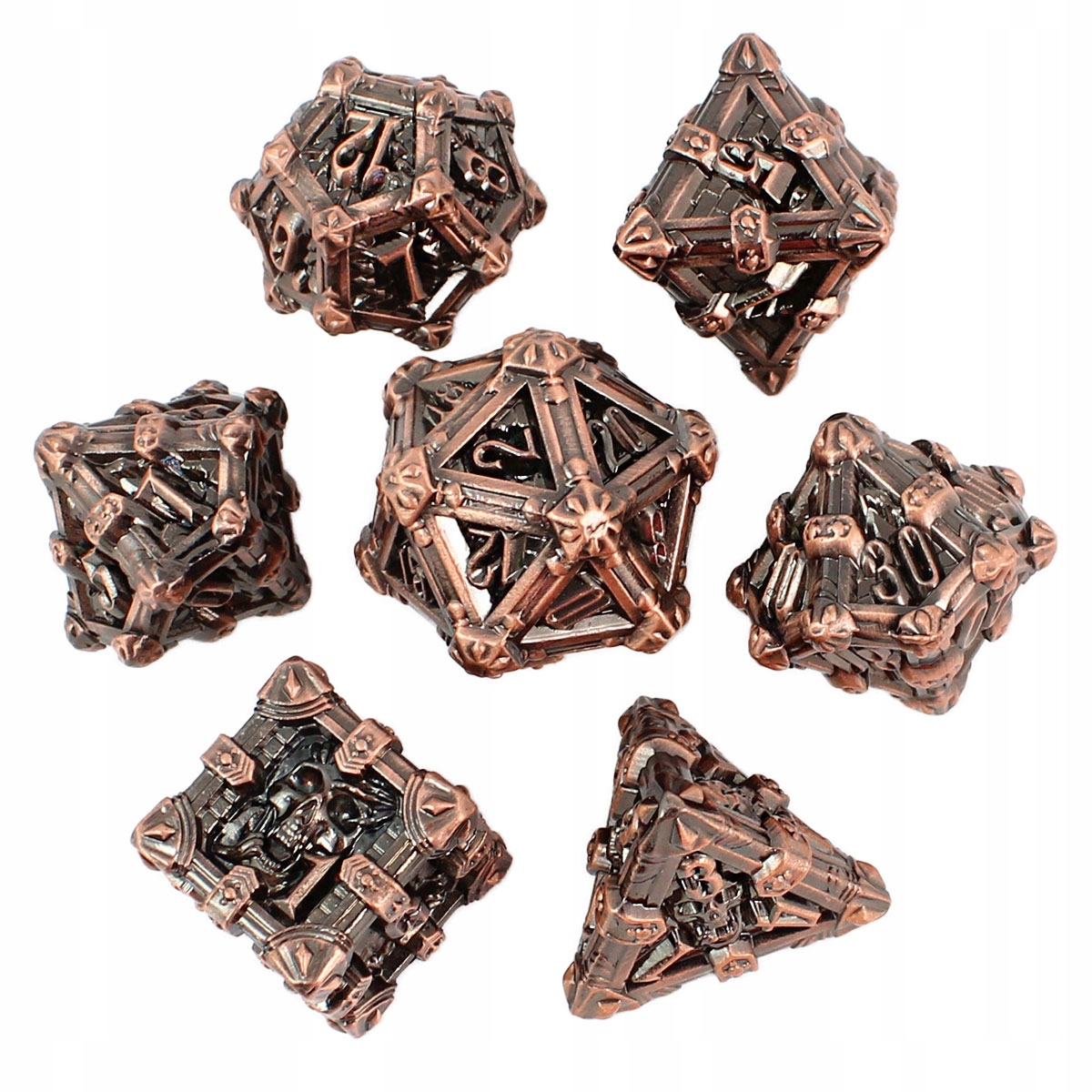 Kości Rpg Metalowe Ciężkie Miedź Czaszki Zestaw DnD komplet kostki