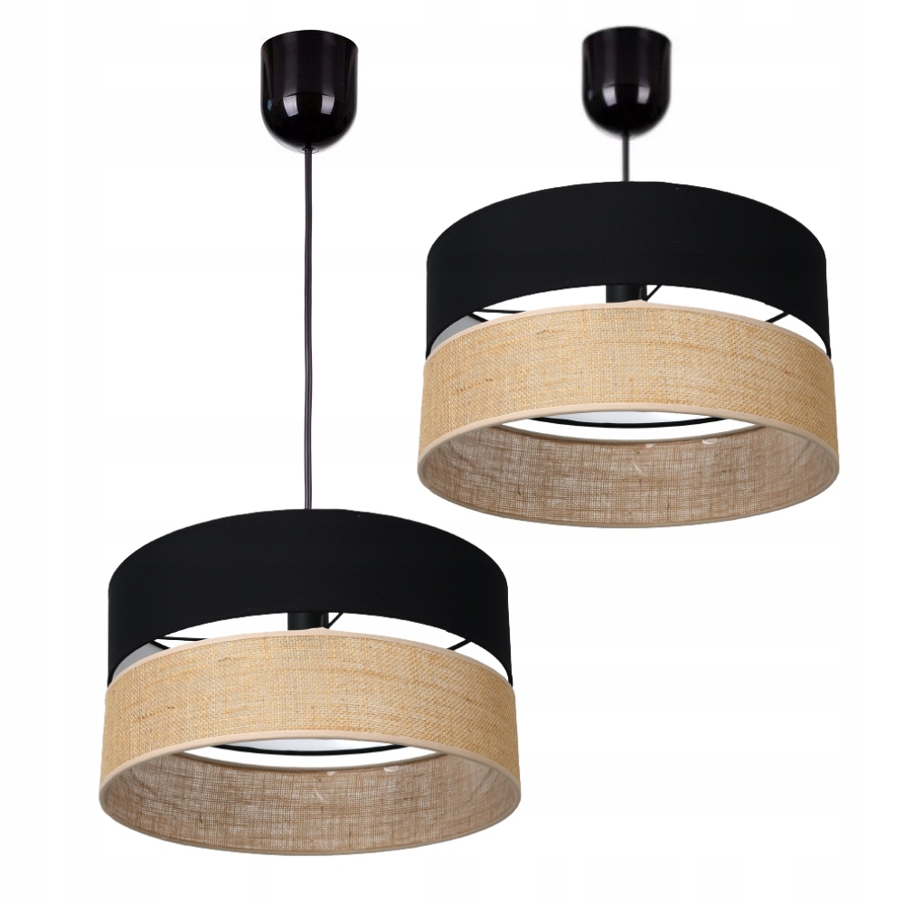 Černá Závěsná Lampa Jutová Stínidlo 40 CM Duo Juta