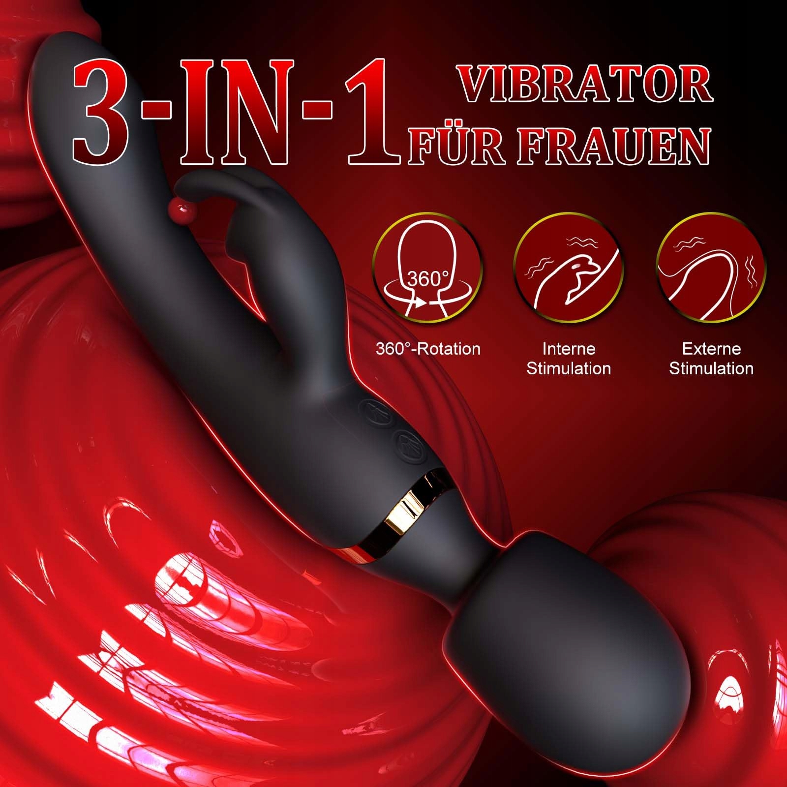 TOUNID Wibrator 3w1 Dla Kobiet G Punkt Klitoris Analny Stymulator Czarne — miniatura 3