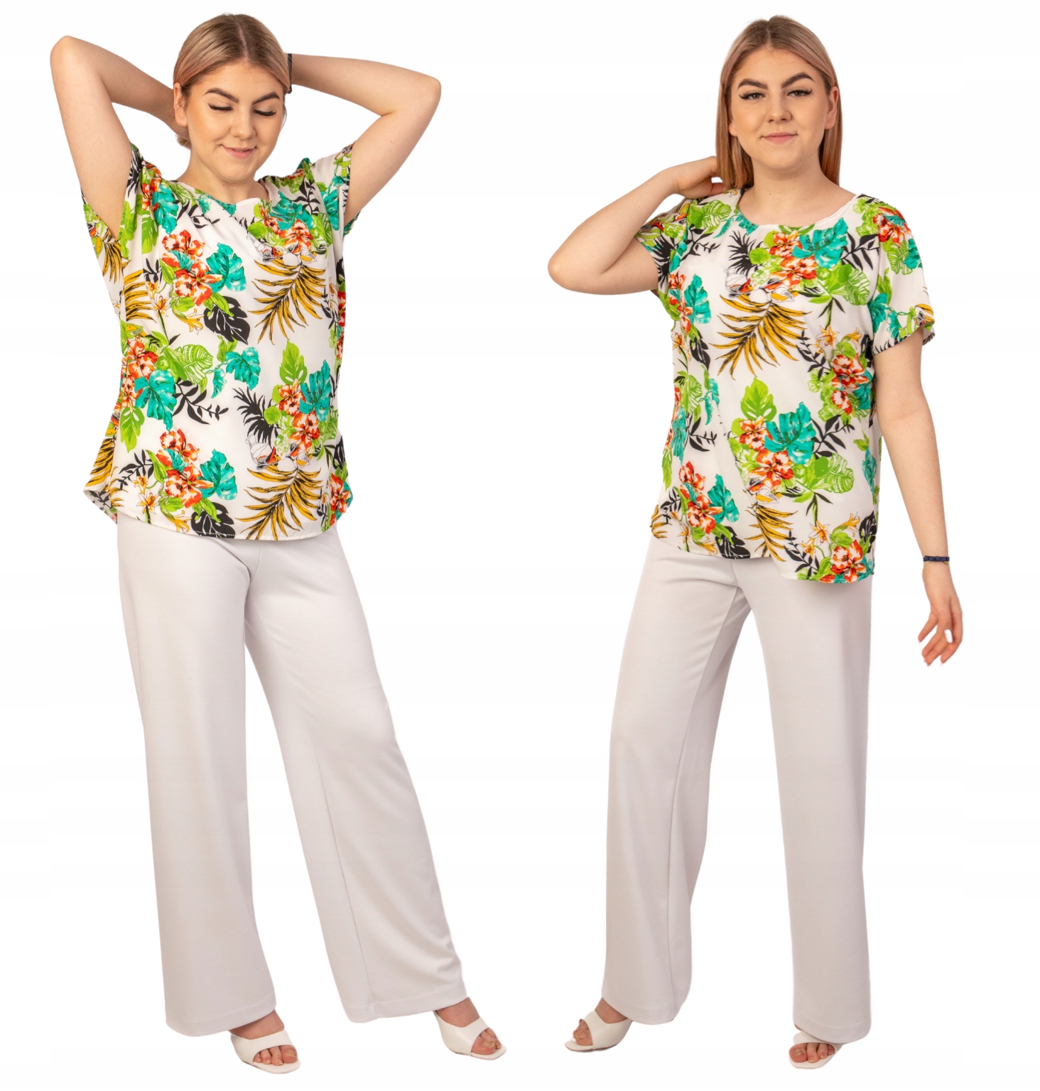 KOMPLET DAMSKI LETNI SPODNIE BLUZKA PRODUKT POLSKI NATURALNY PLUS SIZE 48 Marka inna