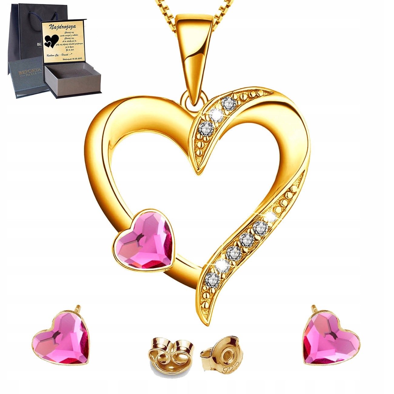 Zlatý komplet šperků Stříbro 925 Pozlacený Náušnice Náhrdelník Sada