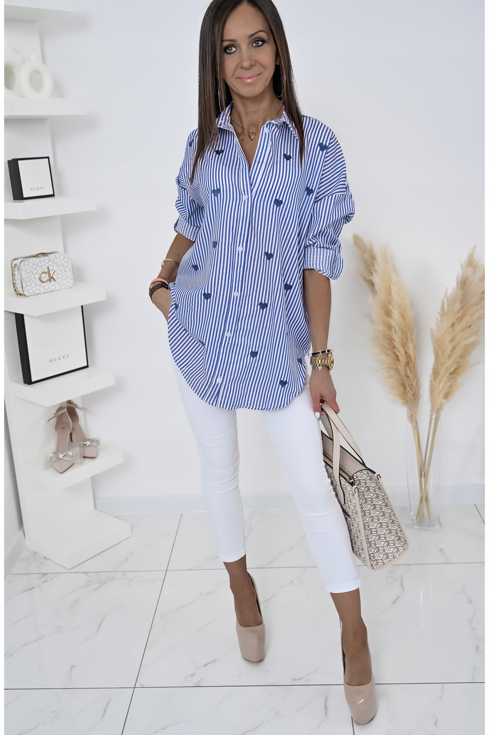 CASUALOWA KOSZULA OVERSIZE W PASKI FLAVINE! WZ.3 M Model Flavine