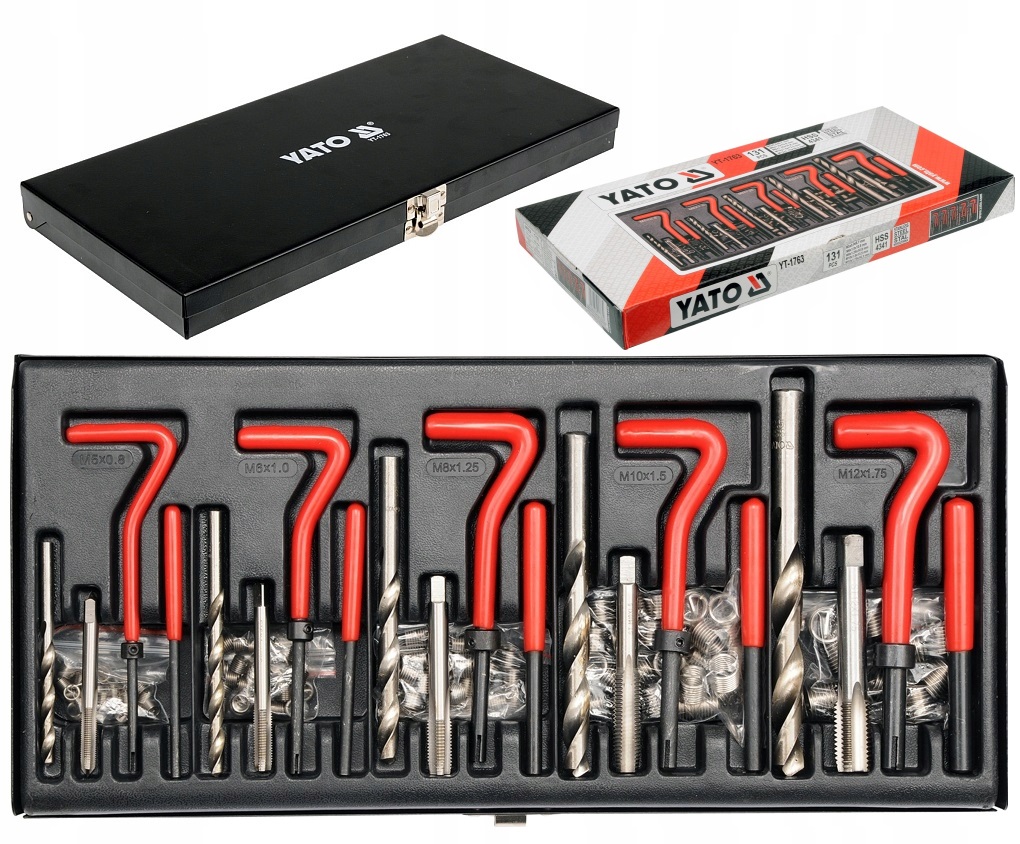YATO ZESTAW DO NAPRAWY GWINTÓW M5-M12 131 SZT. GWINTOWNIKI WIERTŁA YT-1763