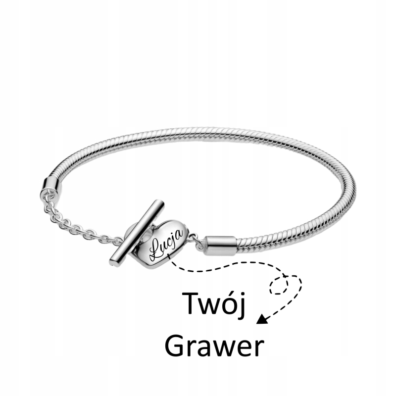 

Srebrna bransoletka modułowa z zapięciem T Grawer