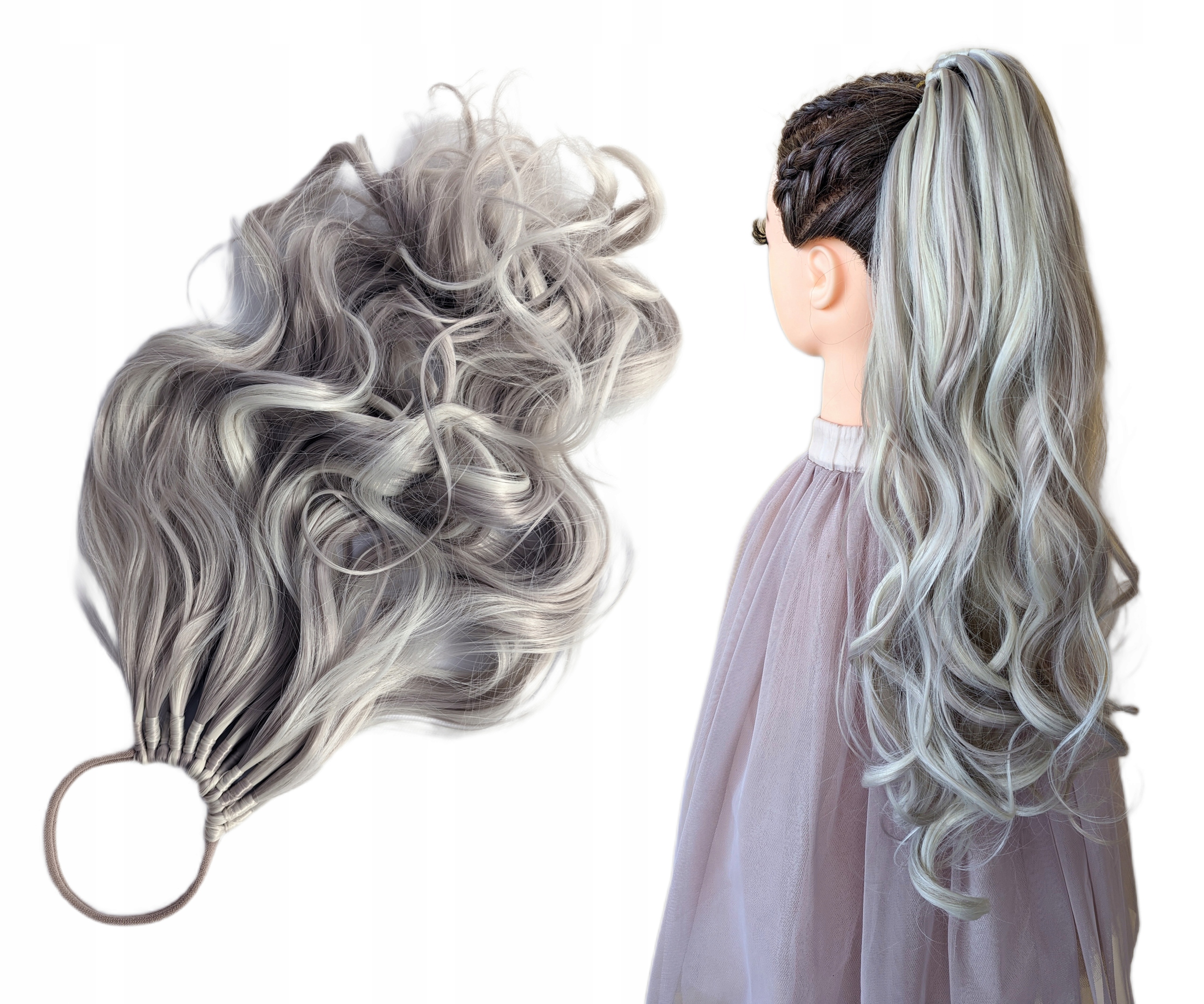 Připínací poník na gumičce, Příčesek, blond melír, Měsíční Blondýnka, 55 cm