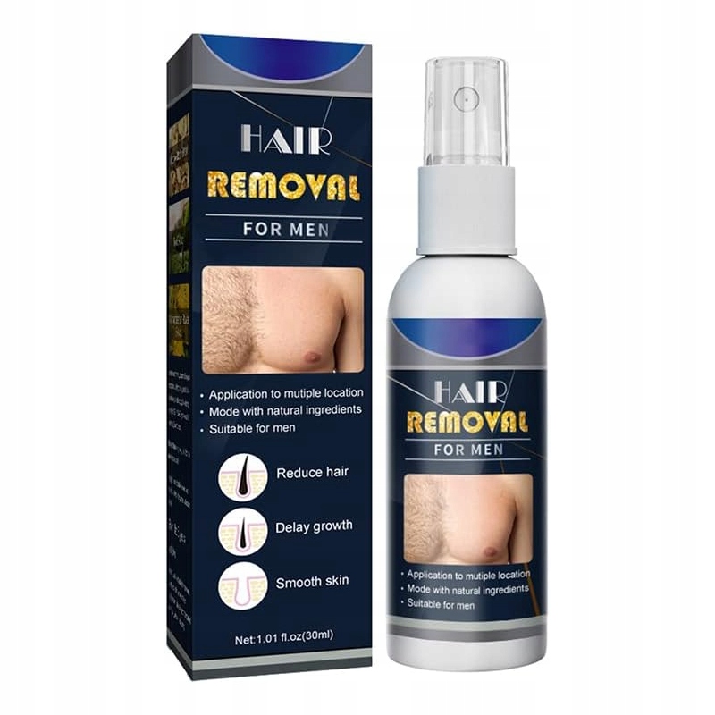 MĘSKI SPRAY DO DEPILACJI Z EKSTRAKTEM ZIOŁOWYM - BEZBOLESNY I NIEDRAŻNIĄCY - 30ML