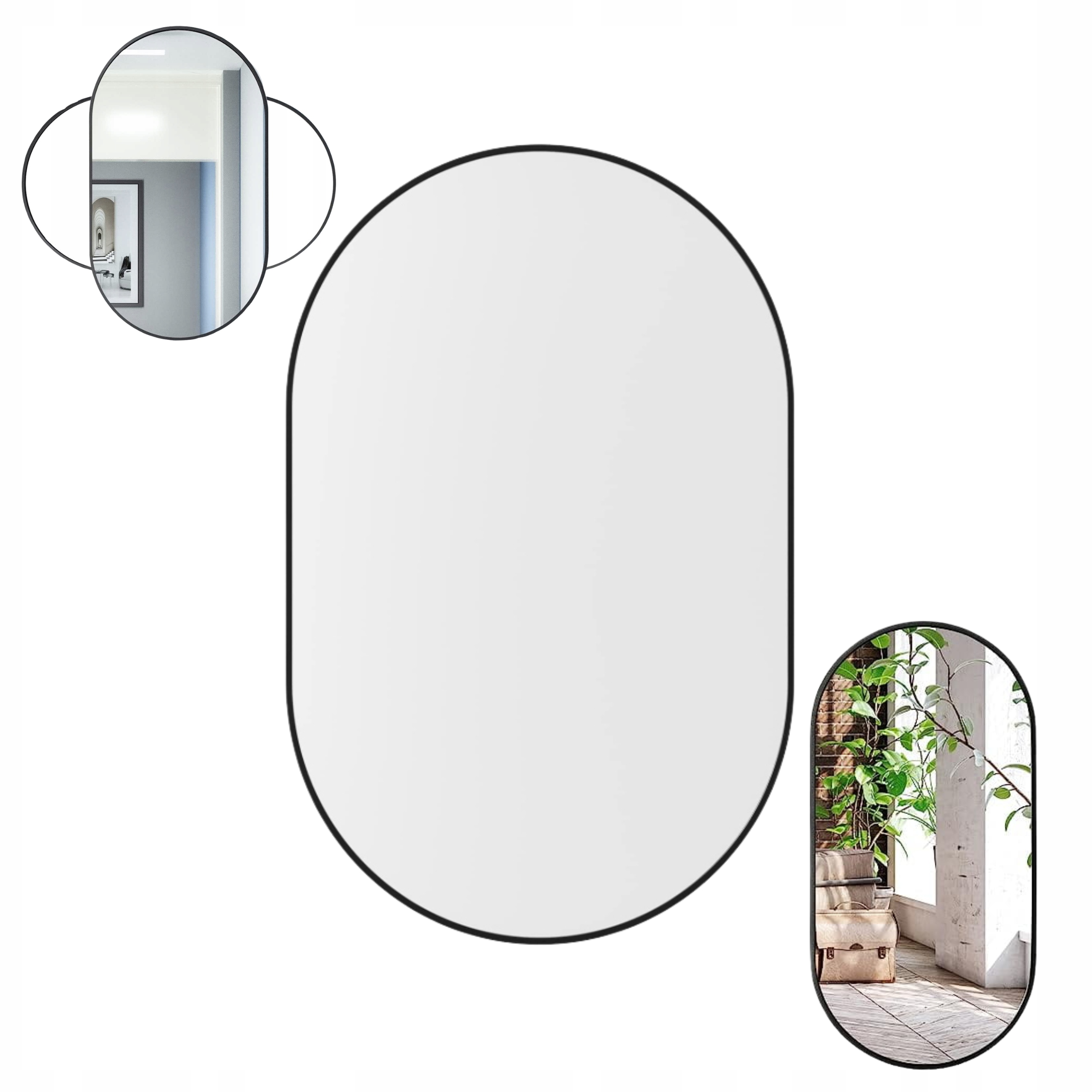 Velké Zrcadlo Oválné Industriální Koupelnové Ložnice Obývací Pokoj Černé 80x40 cm