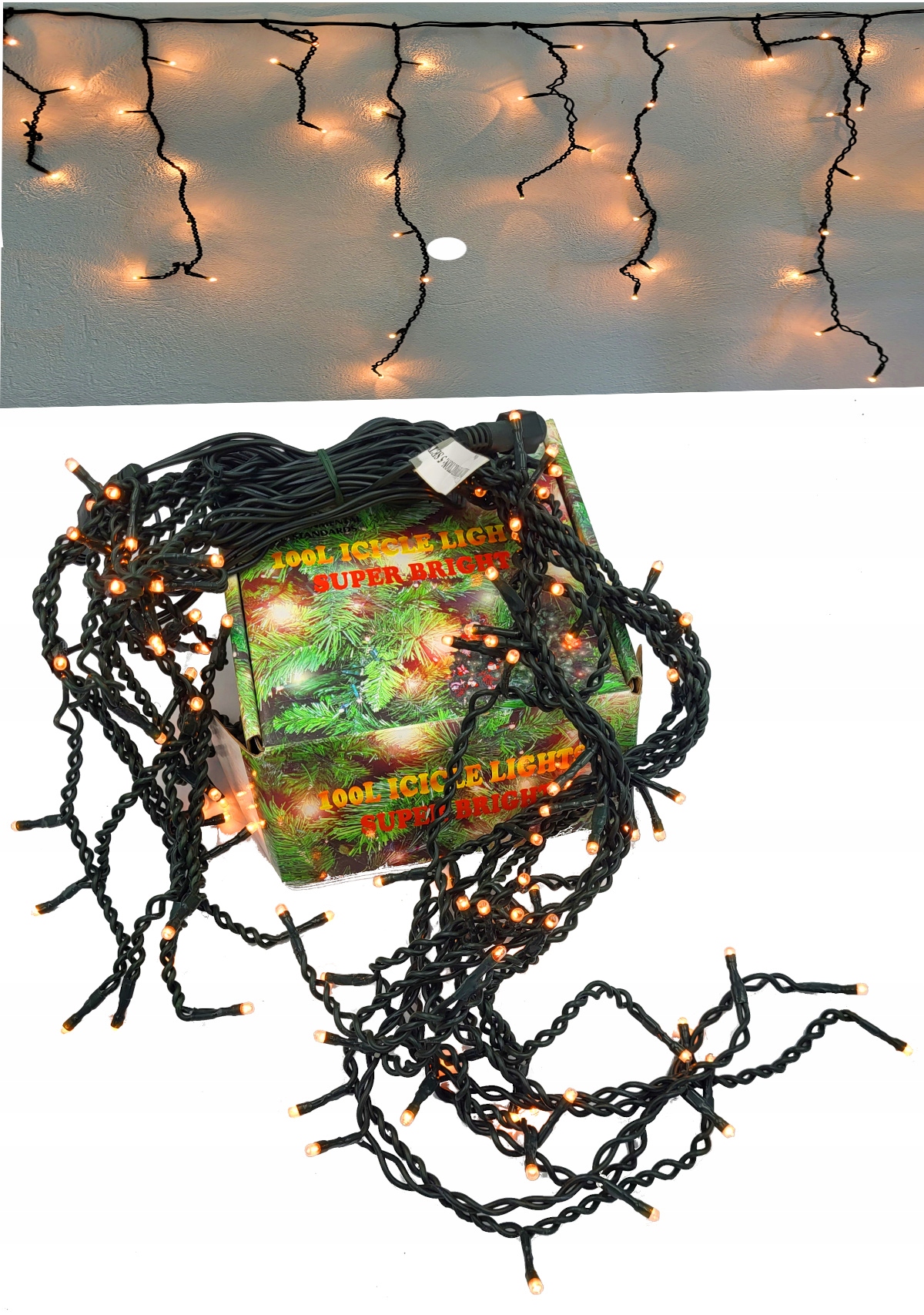 

lampki Choinkowe 100 Ciepłe sople stałe kurtyna