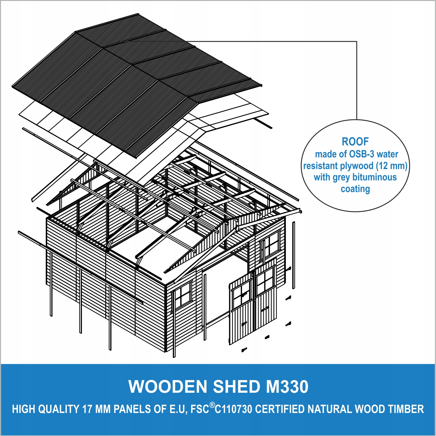 Drewniany domek ogrodowy Timbela M330 - 246 x 420 x 418 cm / 16 m2 Długość 420 cm