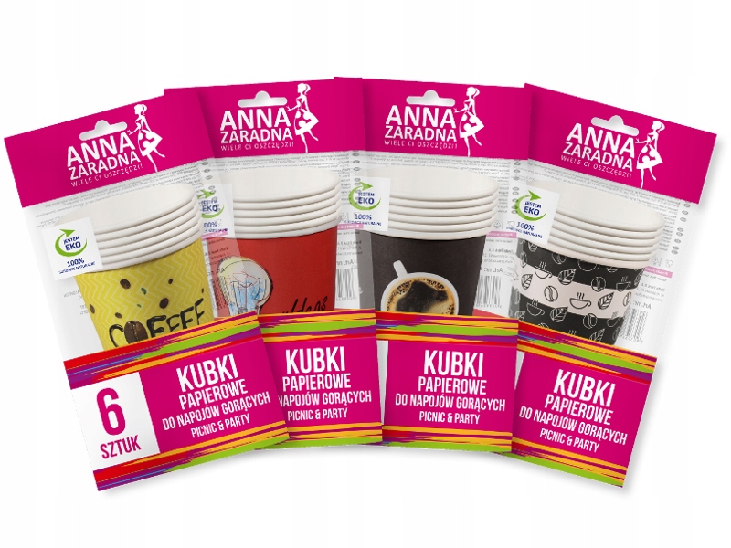 

Anna Zaradna Kubki Papierowe 280 ML 6 Szt Kolorowe