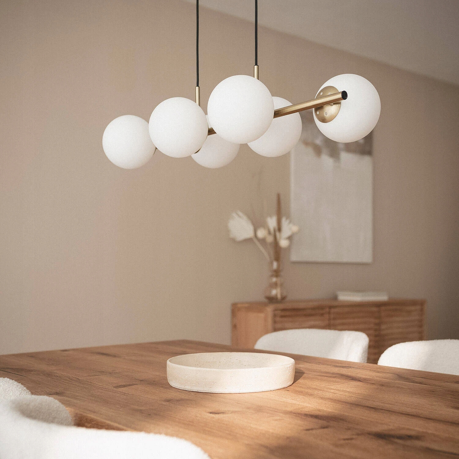 Závěsná lampa z kovu a skla Moonlight Brass 6-bodová
