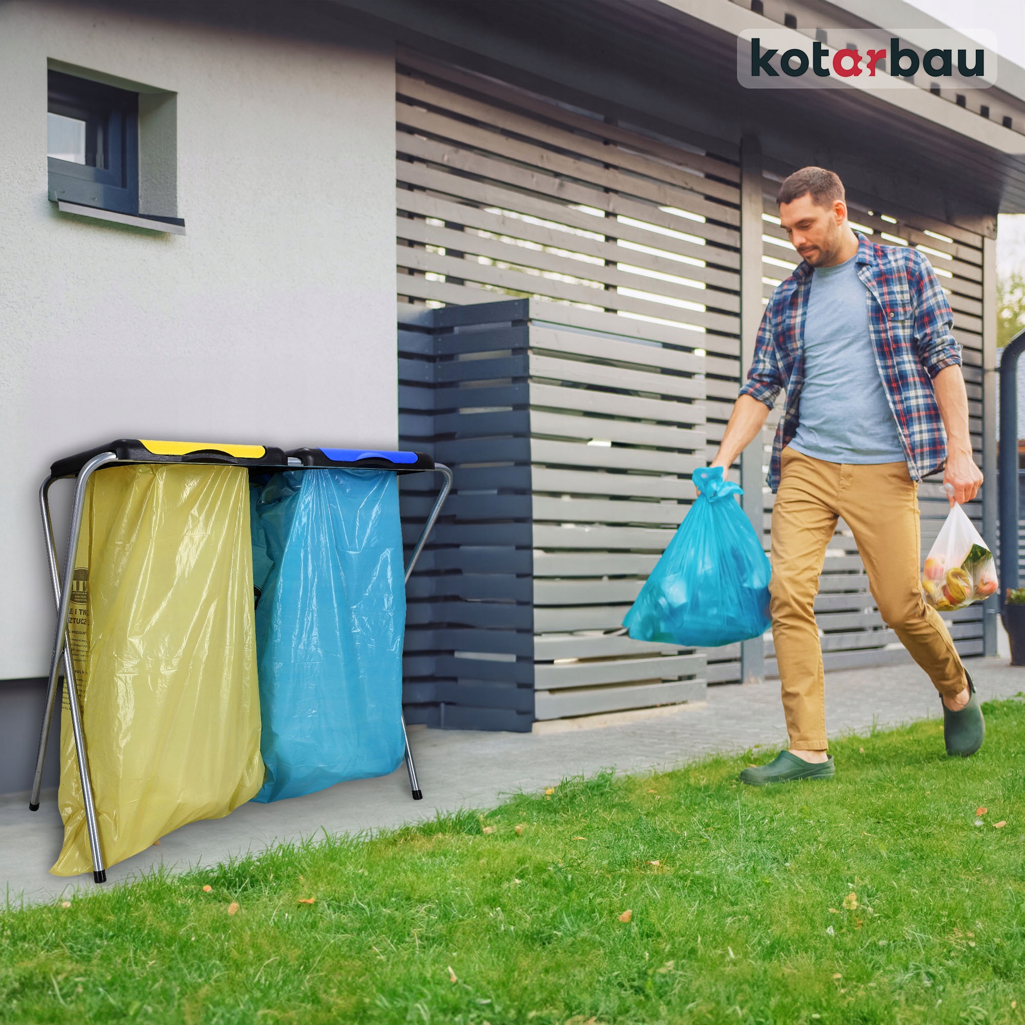 STELAŻ 2x120 L STOJAK KOSZ NA 2 WORKI DO SEGREGACJI ŚMIECI ODPADÓW KOLORY Liczba stanowisk 2