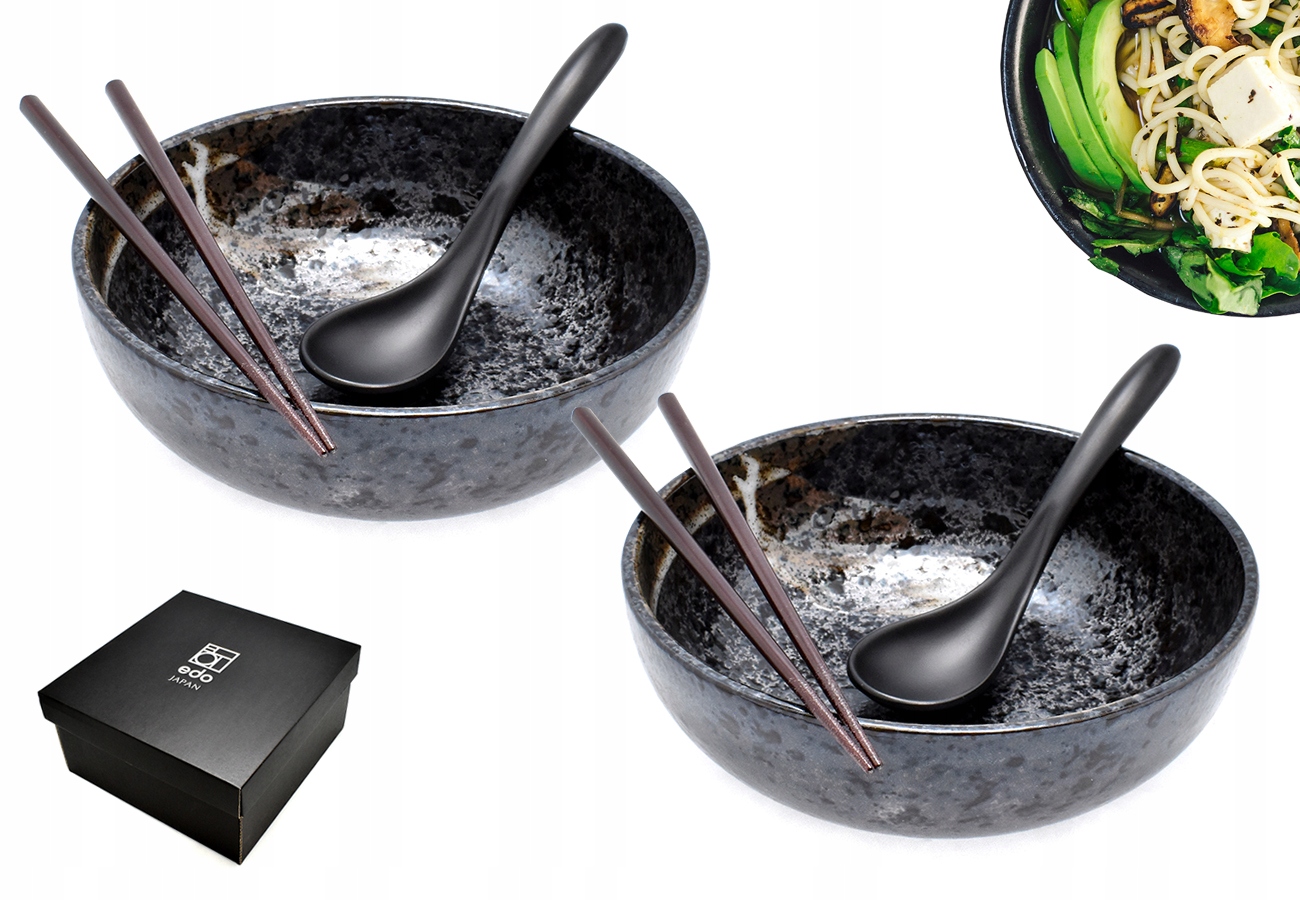Sada 2 misek s lžícemi a paličkami Ramen Ansen 20 cm Box