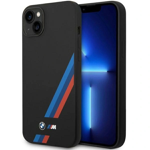 Etui Bmw Silicone Slanted Sttripes na iPhone 14 Plus 15 Plus czarne