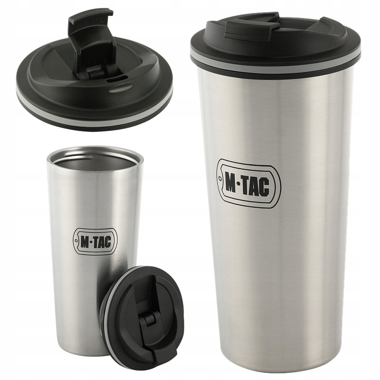 Kubek Termiczny z pokrywką i zaworem 450 ml M-Tac Stal Nierdzewna Srebrny