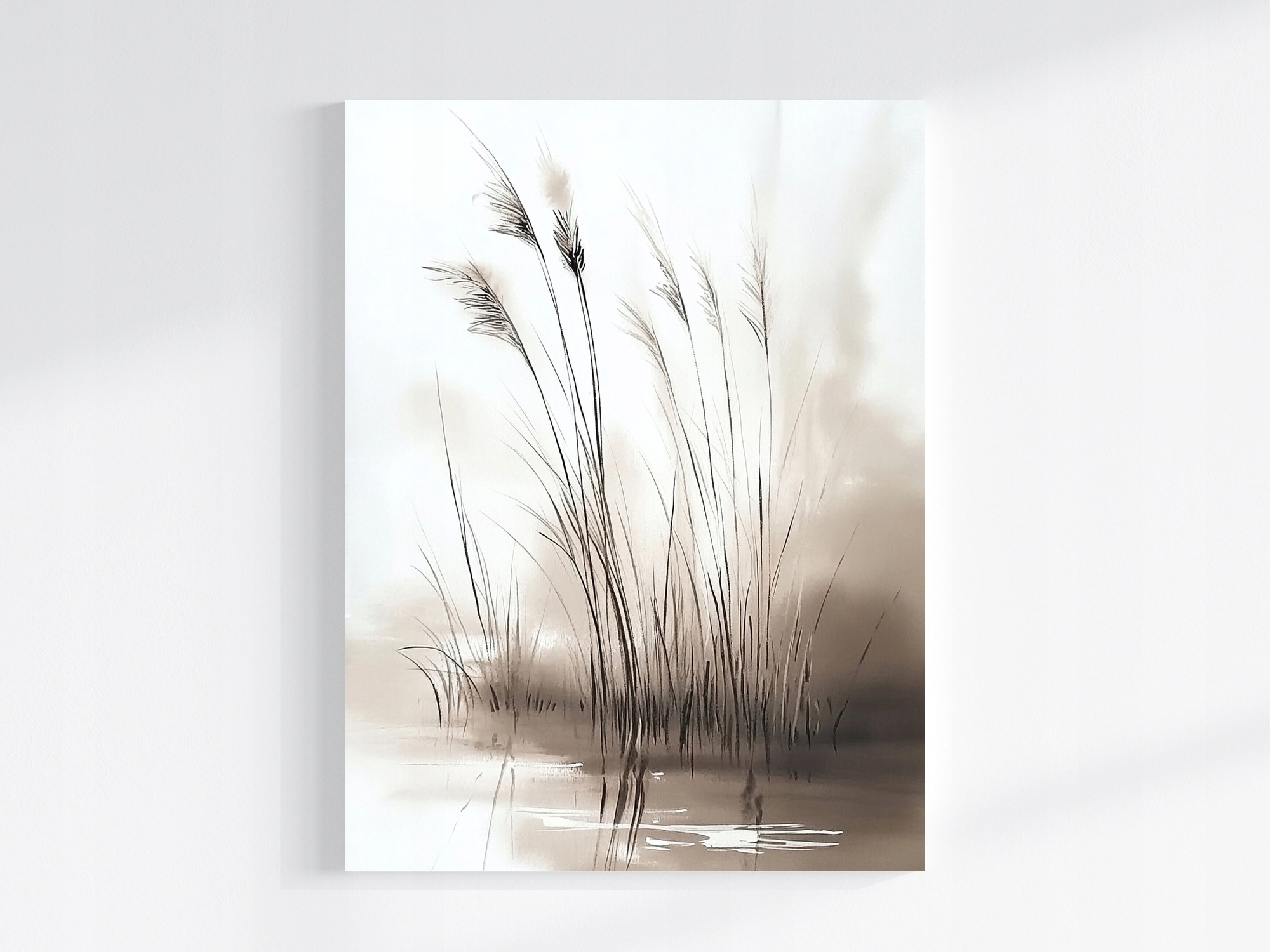 Obraz Na Plátně Canvas Akvarel Jezero Rostliny Trávy Mlha Sepia 75x100