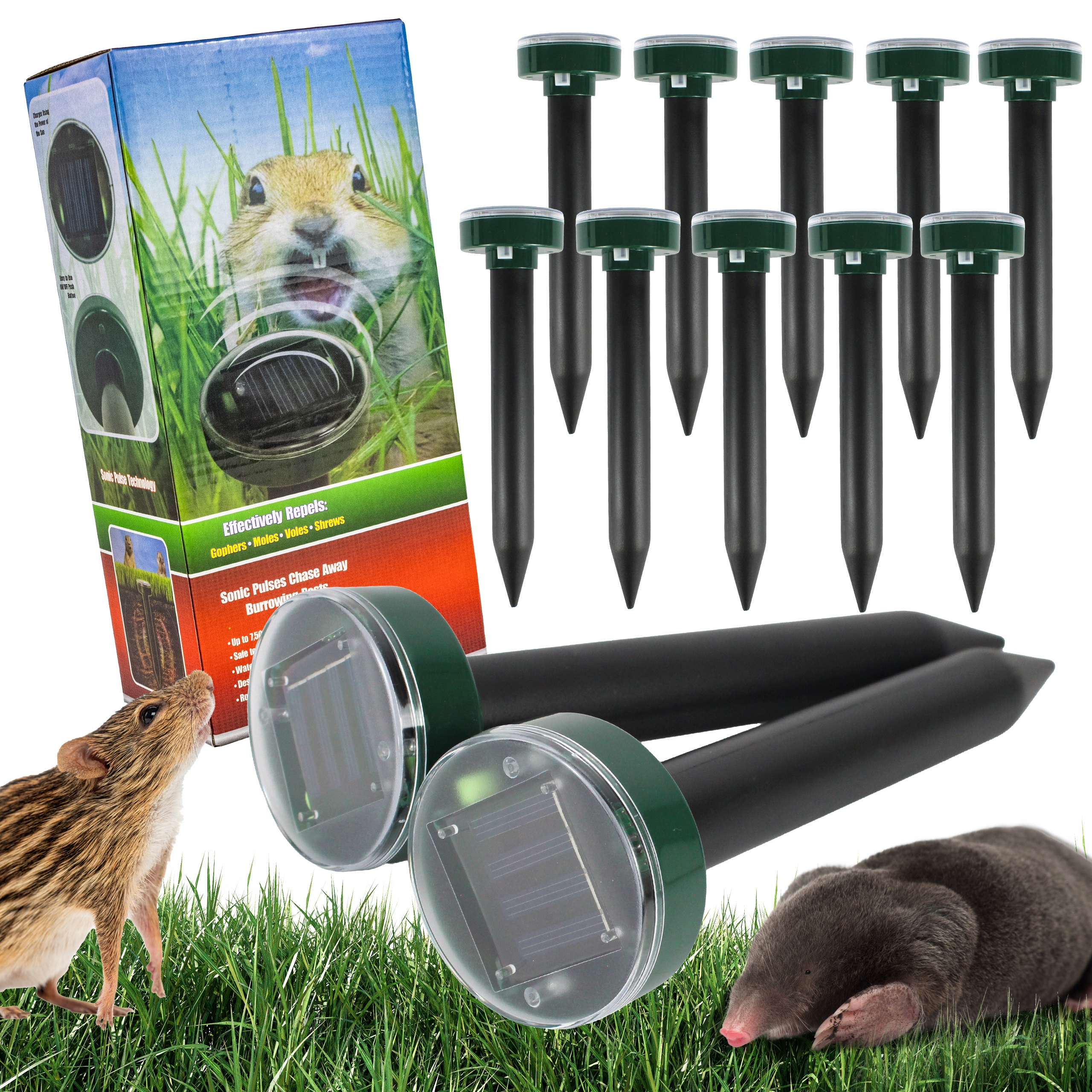 12x Mocny Odstraszacz Kretów Solarny Na Krety Nornice Myszy Gryzoni XXL