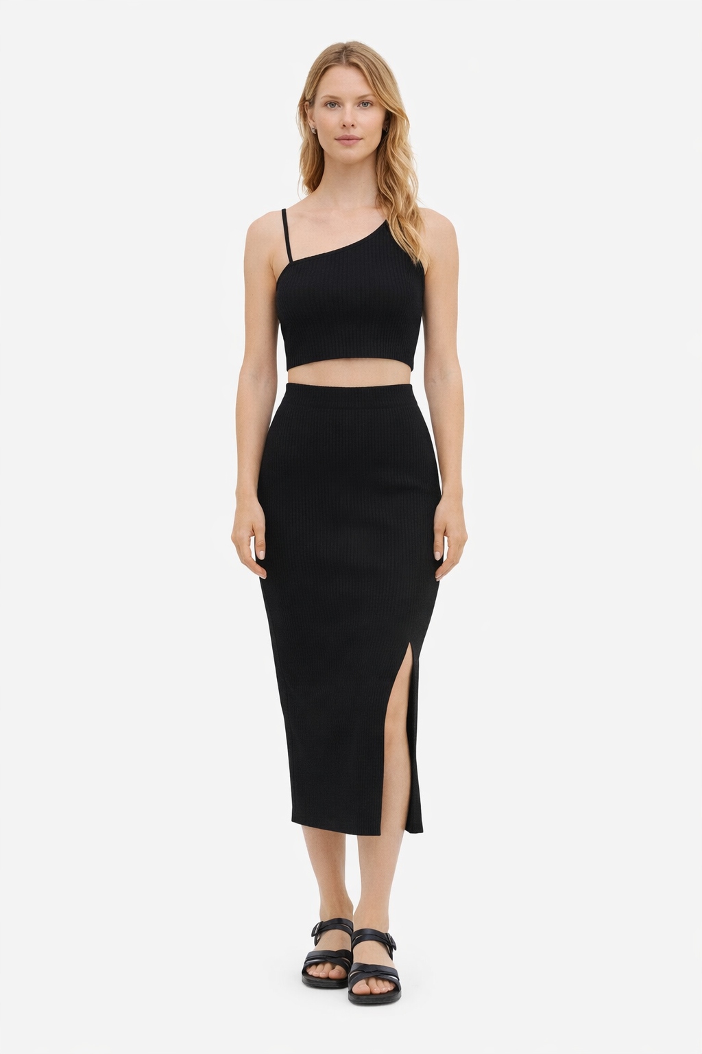 Černý Komplet Topu A Sukně S Rozparkem S/m 1I3A