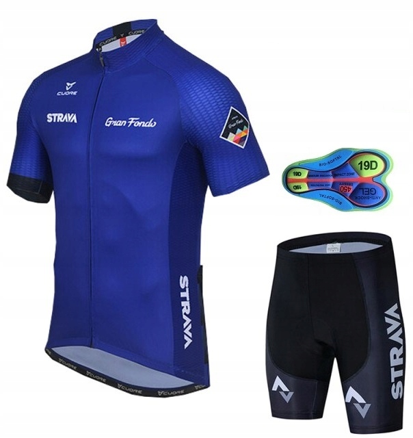STRÓJ ROWEROWY MĘSKI STRAVA NIEBIESKI SPODENKI ŻELOWE KOMPLET KOLARSKI XL