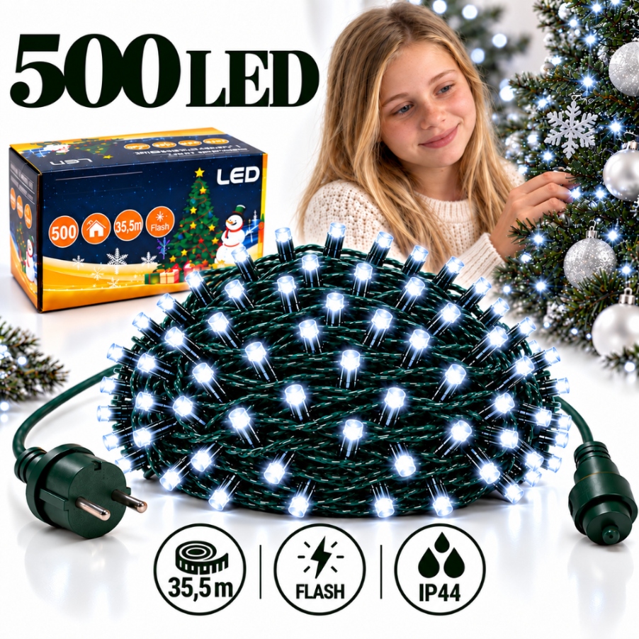Vánoční Osvětlení Na Stromeček 500 Led 35,5 M Studená Bílá Venkovní Lampička