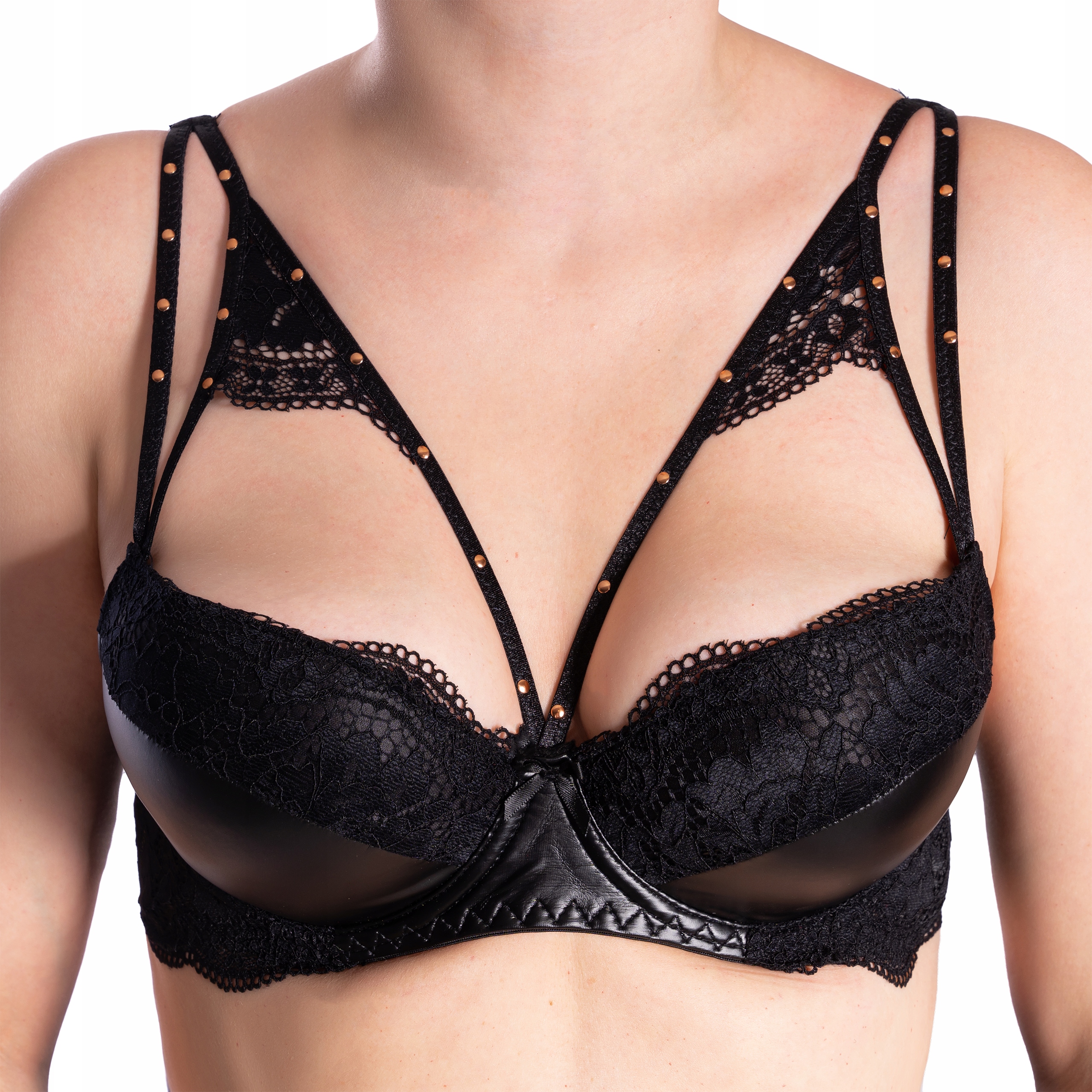 

Seksowny Biustonosz koronka Eko Skóra Push Up