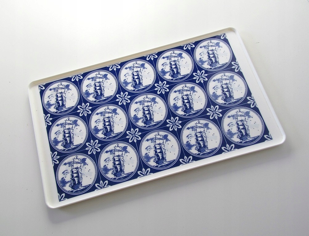 VINTAGE lata 80 PLASTIKOWA TACA ŻAGLOWIEC STATEK