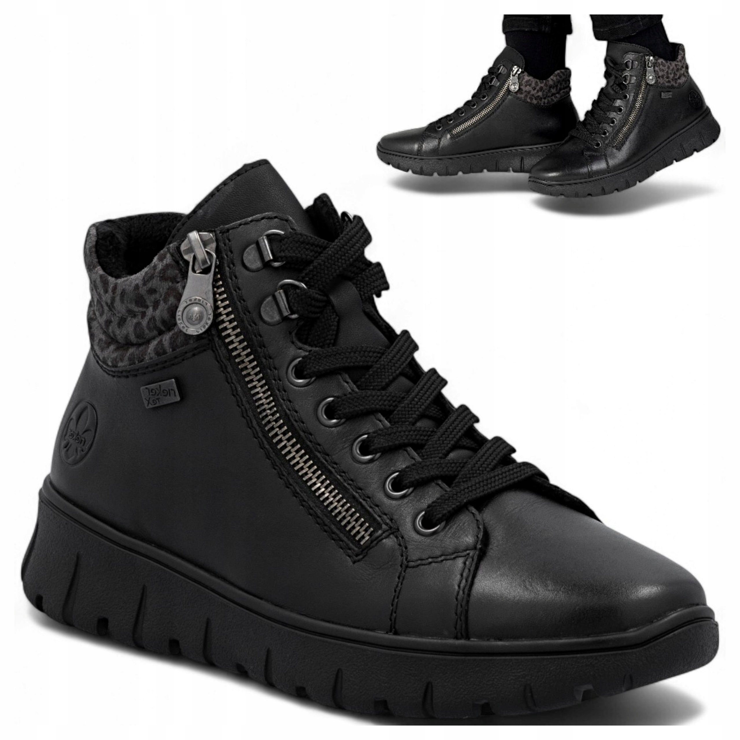 Rieker Kožené Tenisky 39 Dámské na platformě Pohodlné Polobotky Černé