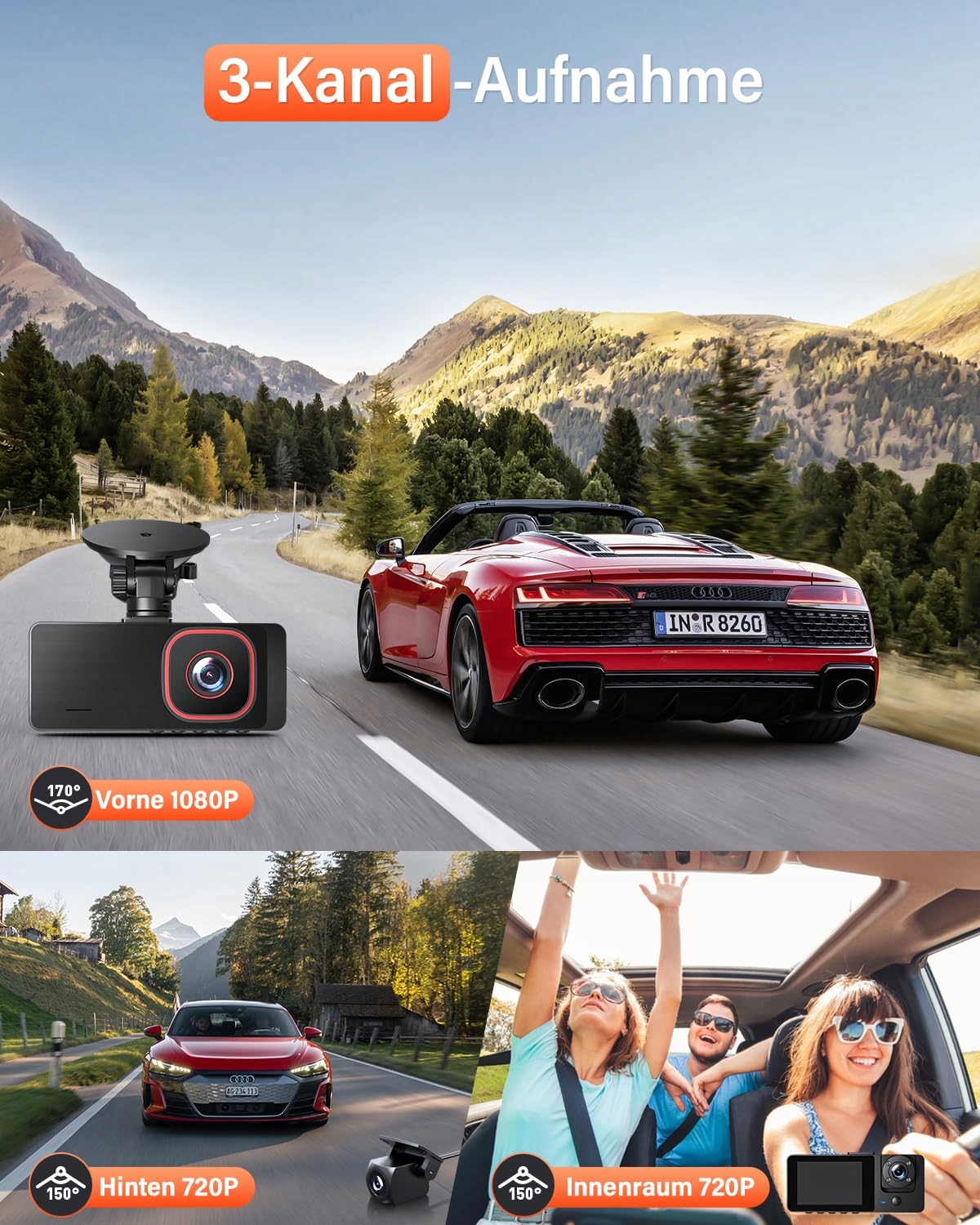 BESTSEE Kamera Samochodowa 1080P Przód Tył Wnętrze 64GB Karta SD WDR — miniatura 4