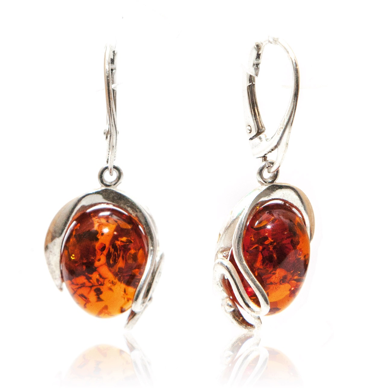 Stříbrné náušnice s koňakovým jantarem stříbro 925, závěsné, elegantní