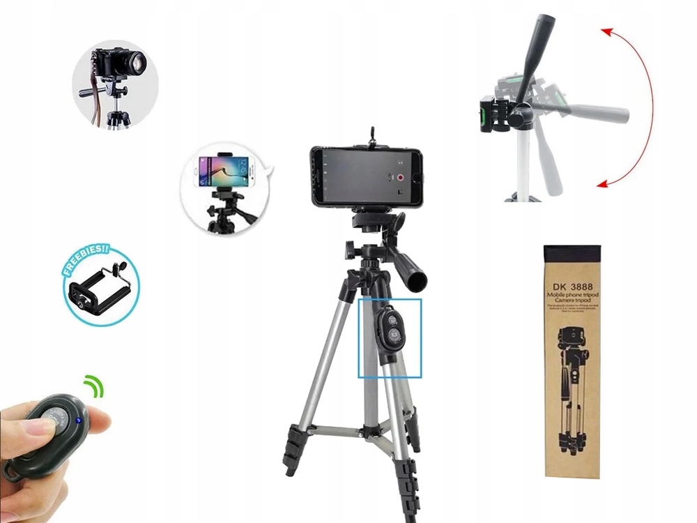 STATYW TRIPOD PILOT BLUETOOTH UCHWYT NA TELEFON Kolor srebrny