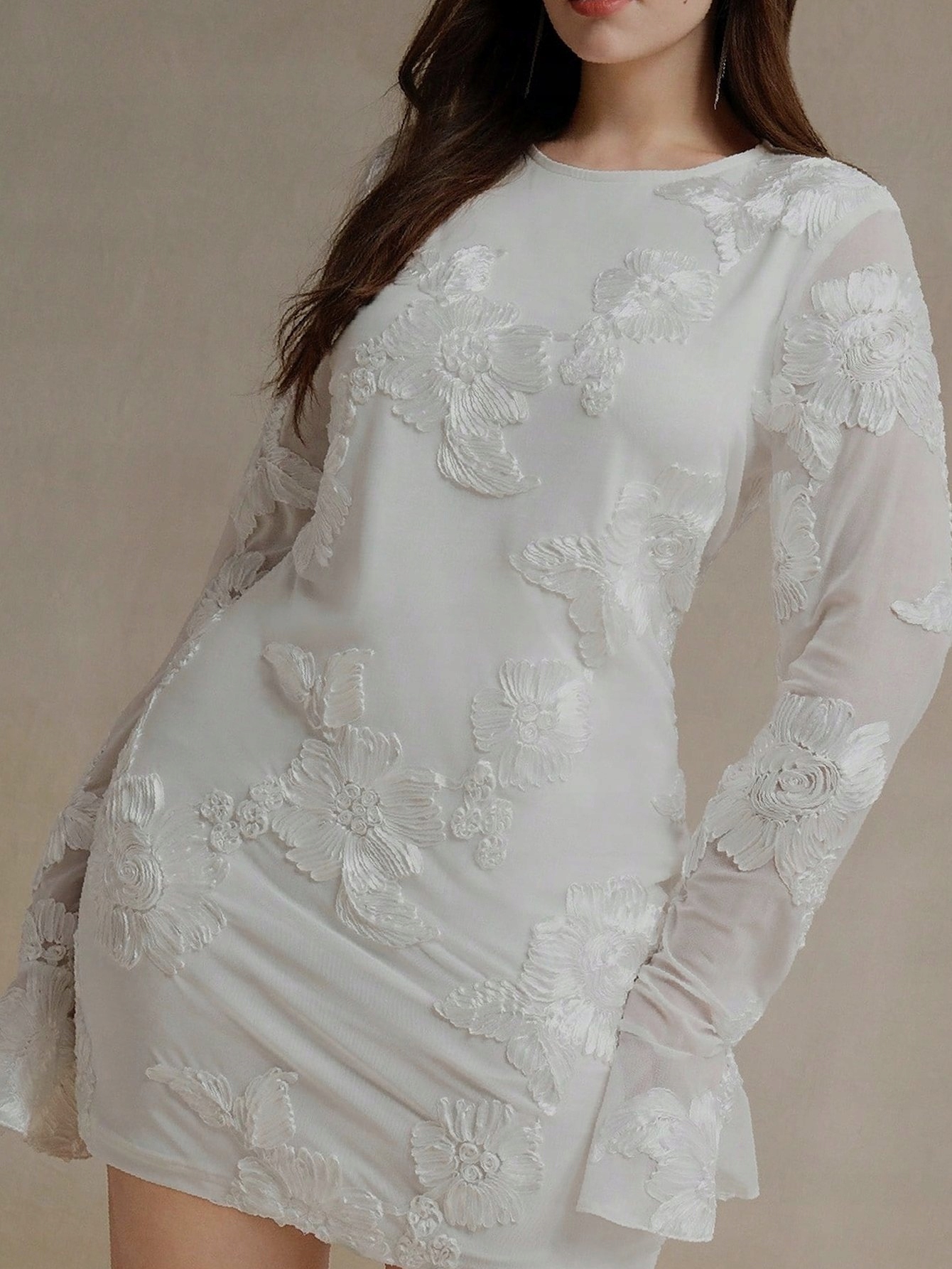 Šaty Texturovaná s květinami Krátká s odhalenými zády Bílá Anewsta 3XL