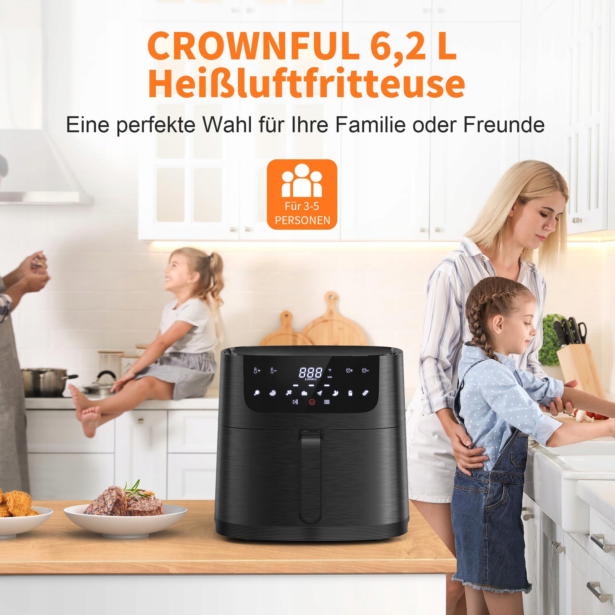 CROWNFUL Frytkownica Beztłuszczowa 6,2L LCD 8 Programów — miniatura 7