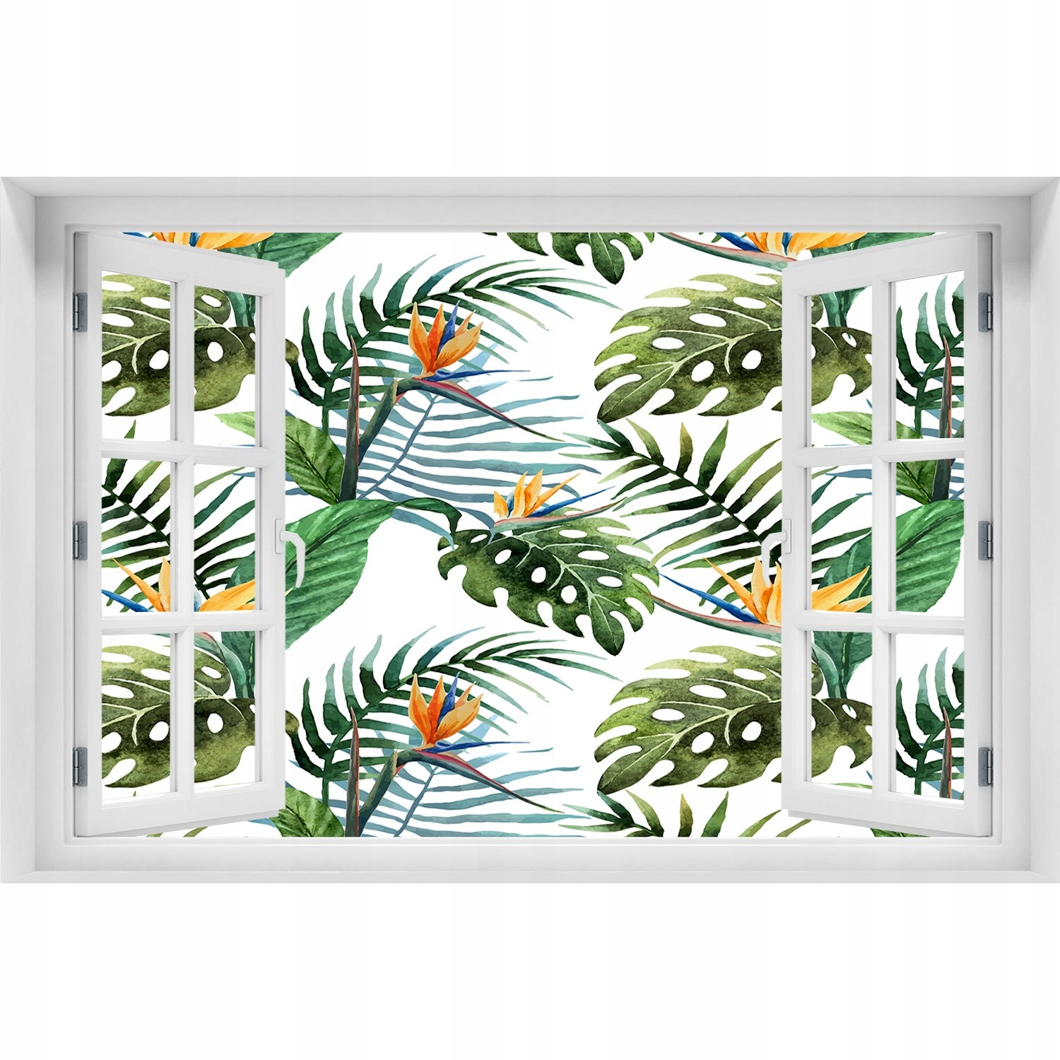 

3D Okno Naklejka ścienna Tropikalne kwiaty 120x80