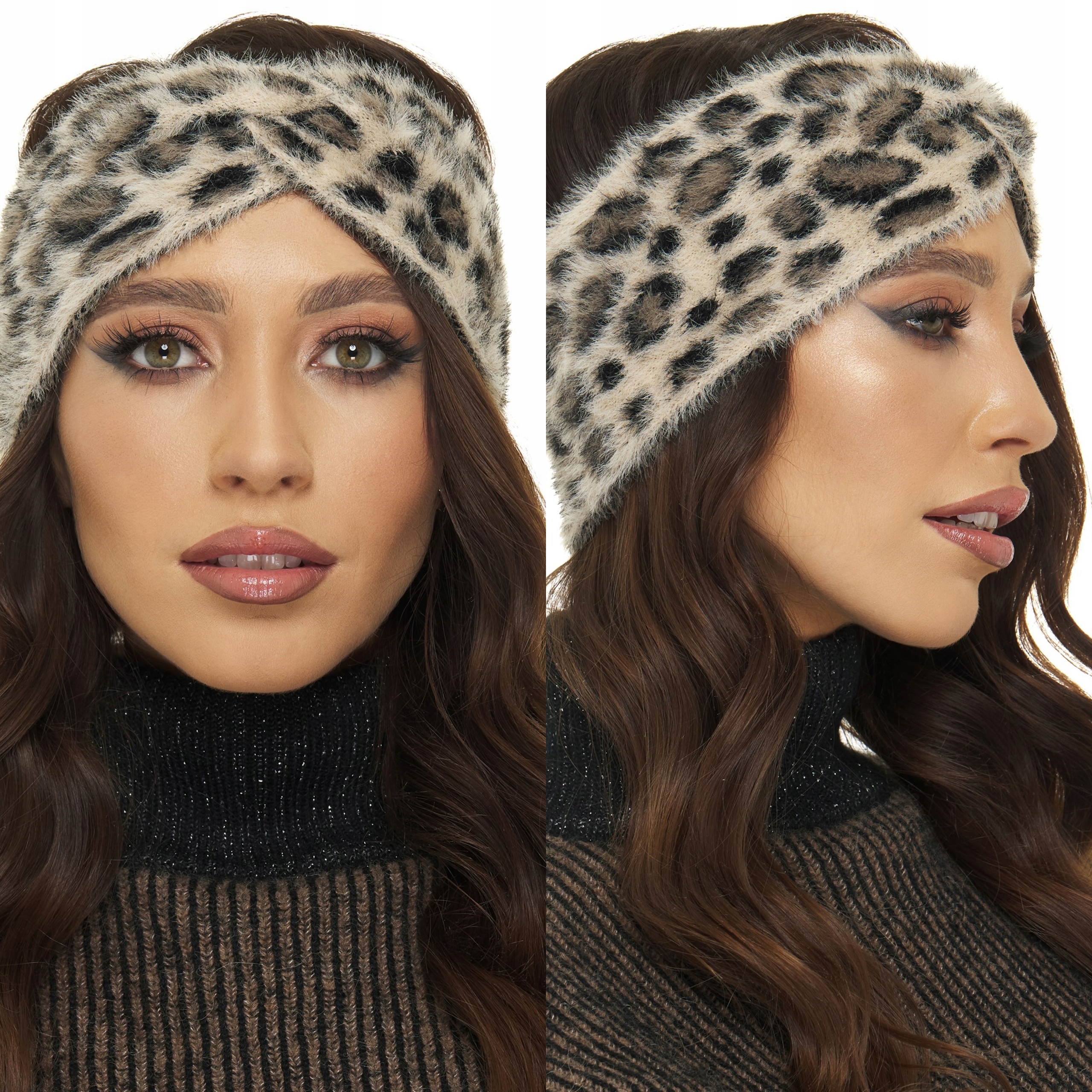 

Opaska Węzeł Dzianina futerko alpaka w panterkę