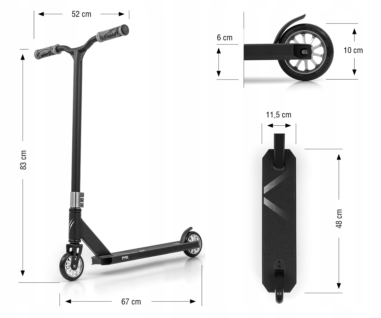Hulajnoga wyczynowa MMX Raptor ABEC-9 wzmocniona Srebrna Milly Mally Wysokość kierownicy 83-83 cm