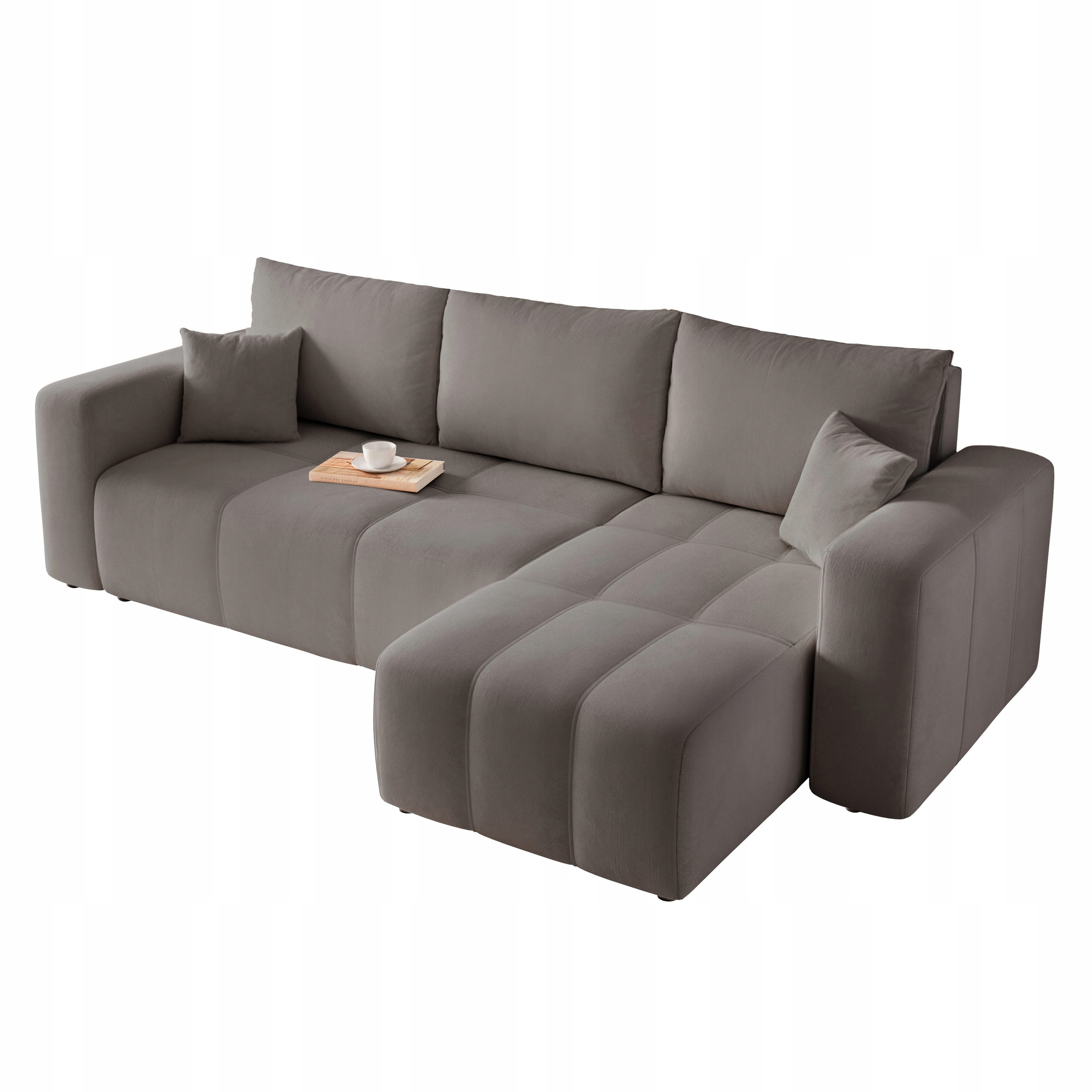 Čalouněný rohová sedací souprava Pedro 248 cm, funkce spaní, šedá nádoba