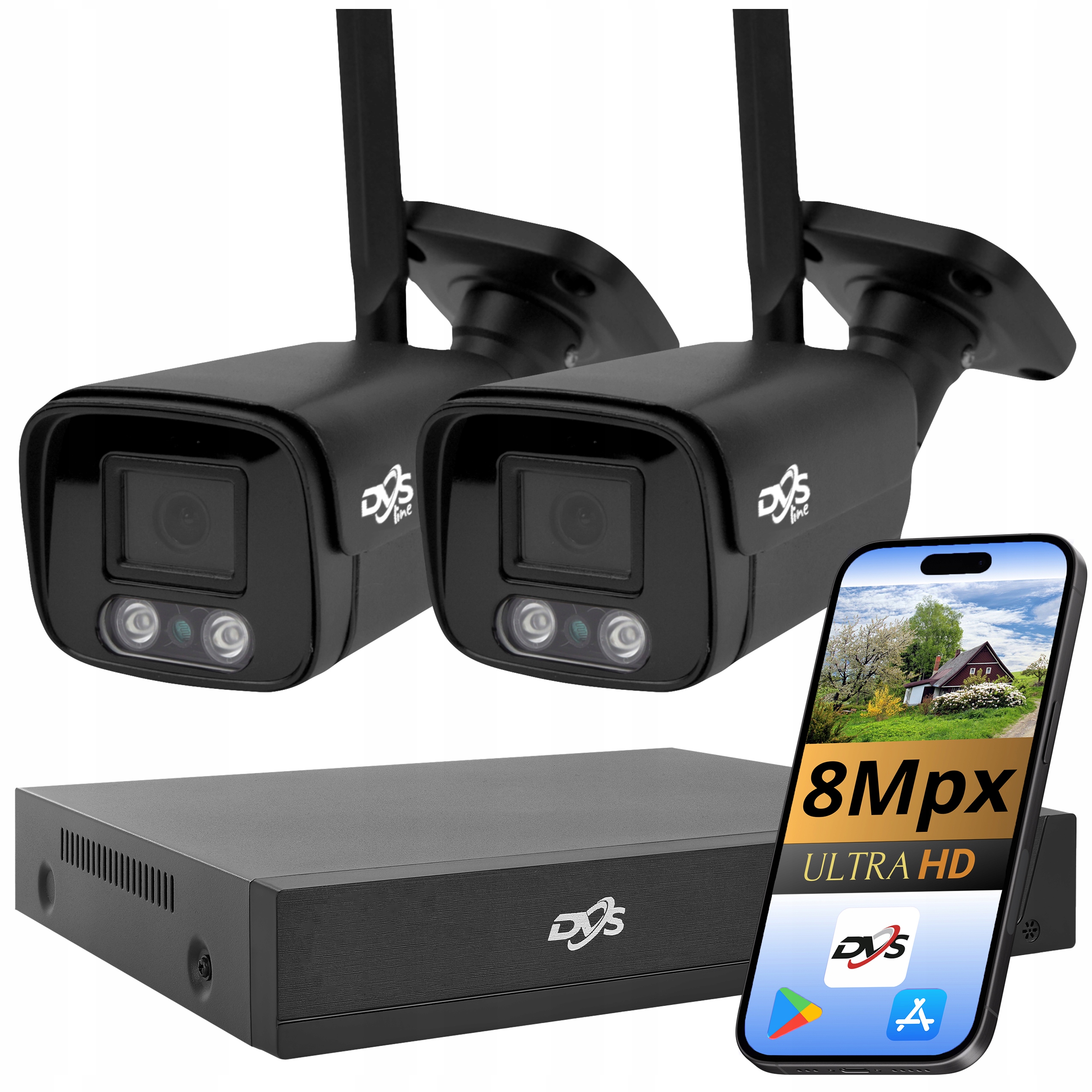 Sada Kamer Wifi 4K 2x 8Mpx Pro Monitorování Černé Kamery Venkovní Tuba