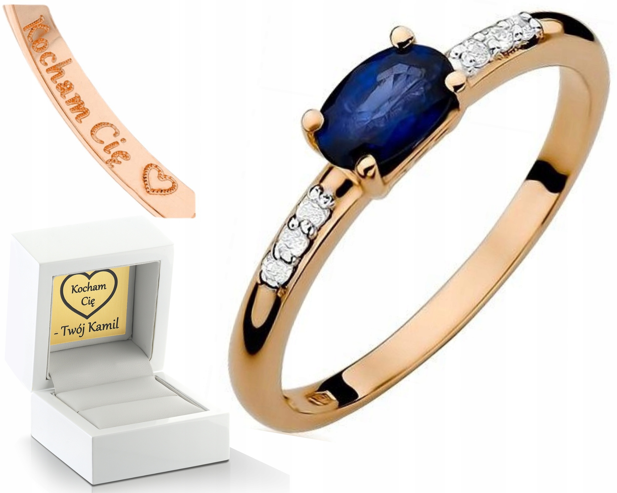 Prstýnek Se Safírem A Brilianty, Růžové Zlato