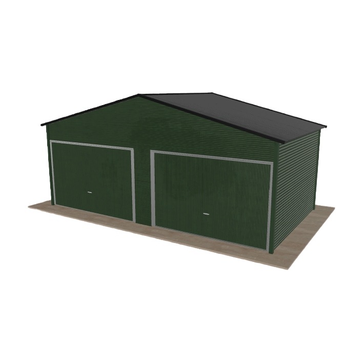 Plechová garáž 6.5x3.5 m, dvoupolohová, dvoupolohová, zelená