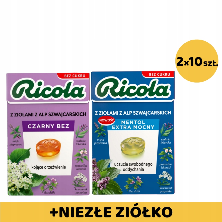 Ricola 20 Ks (10x Černý Bez 10x Mentol) Dárek