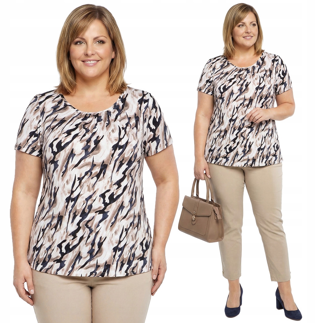 Béžovo-černá halenka s plus size vzory velikost 54