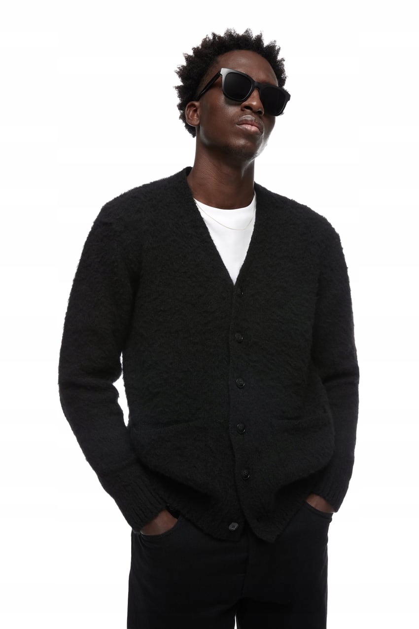 ZARA ORIGINS TEKSTUROWY KARDIGAN CZARNY S WIOSNA