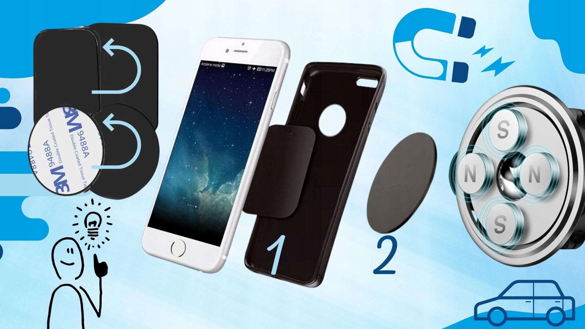 UCHWYT DO TELEFONU SAMOCHODOWY MAGNETYCZNY STABILNY MOCNY MAGNES SOLIDNY Marka Inna