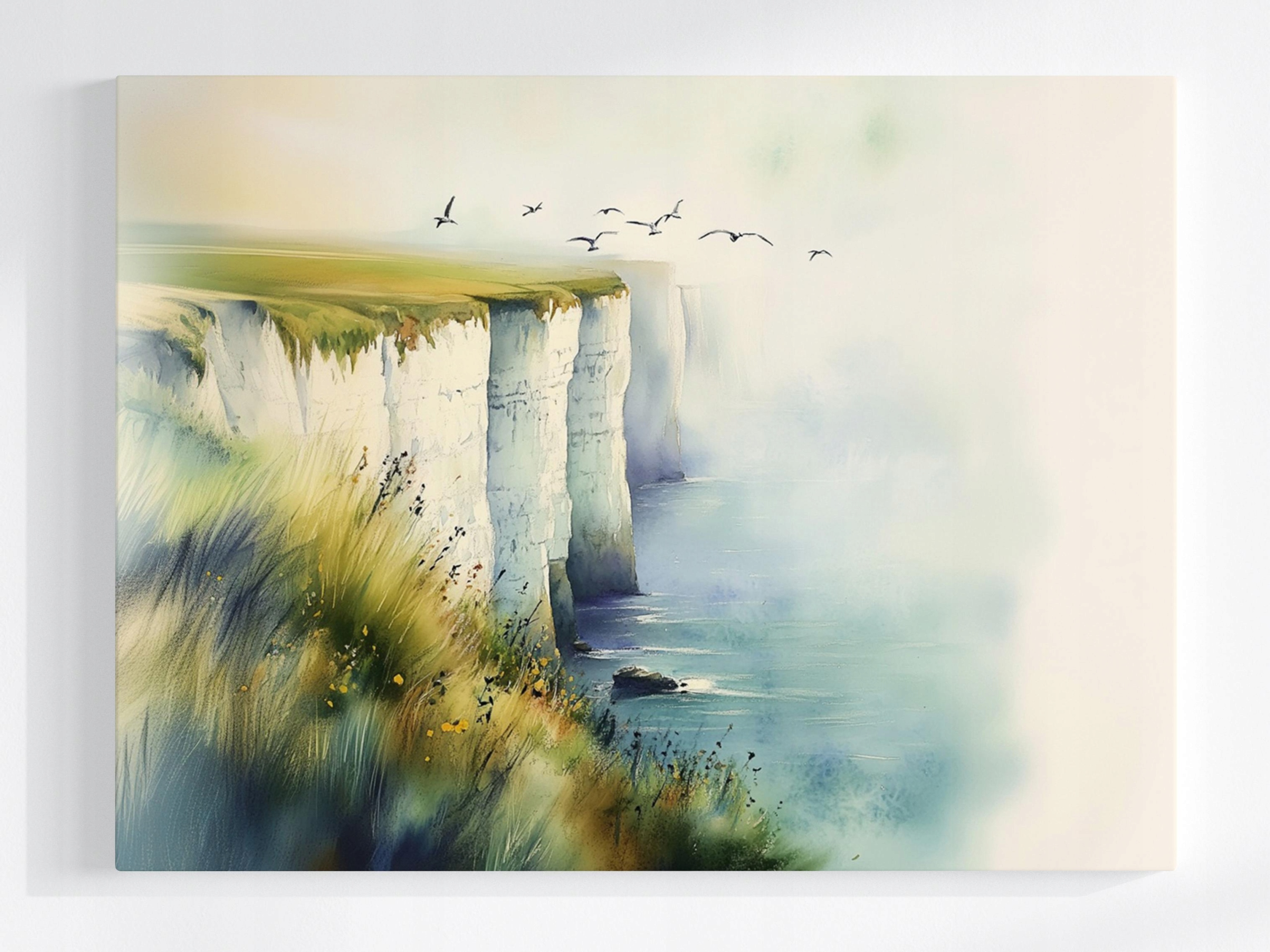 Obraz Na Plátně Canvas Krajina Moře Bílé Útesy Dover Mlha Ptáci 100x75