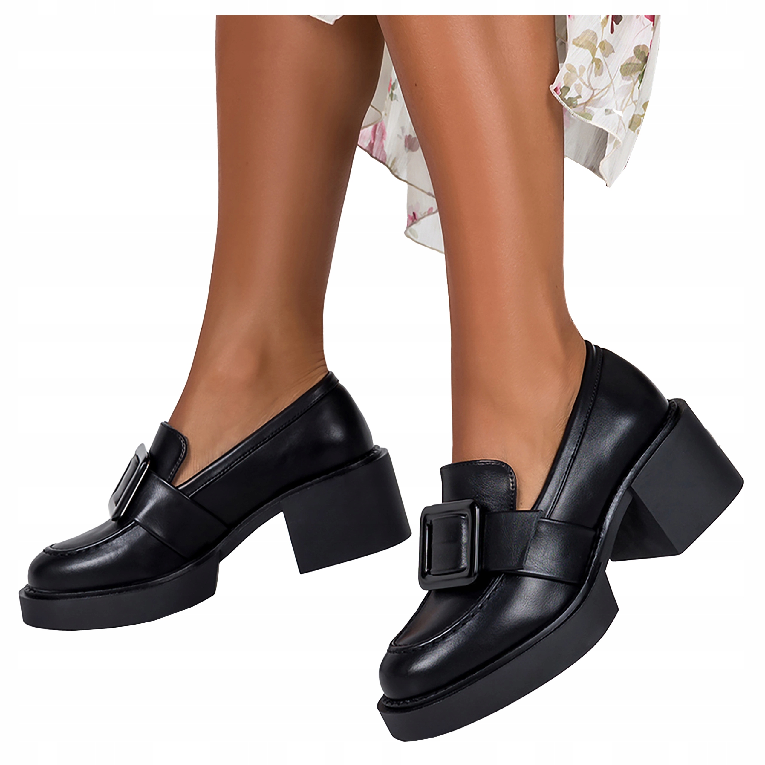 Dámské Mokasíny Černé Na širokém podpatku Sloupku Nazouvací Polobotky velikost 38